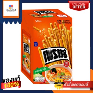 TumPretz 14.5เพรทซ์รสต้มยำกุ้งกรัม แพ็ค12ซองบิสกิต คุกกี้และแครกเกอร์Glico Tum PretzKung14.5g