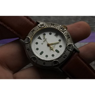 นาฬิกา Vintage มือสองญี่ปุ่น ST.MARIN ระบบ QUARTZ UNISEX ทรงกลม กรอบเงิน หน้าขาว หน้าปัด 39mm