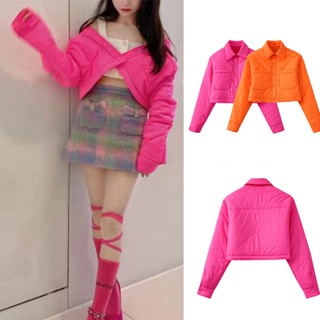 Ur ZARA ลดราคา เสื้อแจ็กเก็ต คอปกโปโล ผ้าฝ้าย ตัวสั้น สําหรับผู้หญิง4341802 631
