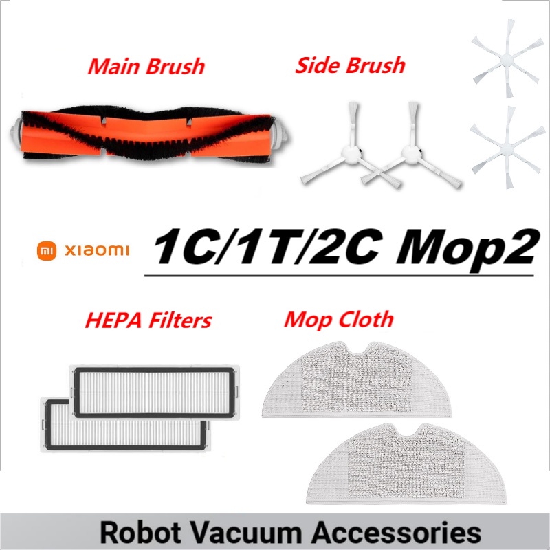 (Ready Stock)[Accessories]Xiaomi Mi Vacuum Robot Mop 1C / 1T / 2C Mop2 Main Brush Side Brush Mop Clo