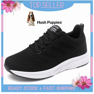 Hush Puppies รองเท้าผ้าใบลําลอง ส้นแบน สีดํา เหมาะกับการเล่นกีฬา สําหรับสตรี ไซซ์ EU 40 41 42