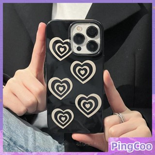 PingCoo - Candy Case For iPhone 14 13 12 11 Plus Pro Max XR TPU Soft Glossy Black Case Hearts Camera Protection Shockproof Back Cover