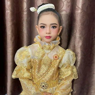 เซตเครื่องประดับชุดไทยเด็ก [กำไล+สร้อย+ต่างหูหนีบ+สังวาลย์+เข็มขัด]