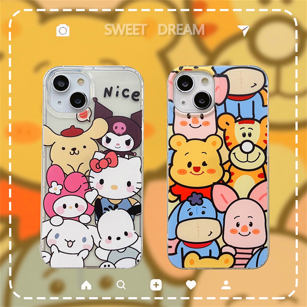 Winnie the Pooh &amp; Hello Kitty Cute Cartoon Phone Case For Oppo Reno 2 2Z 2F 4 8 Pro+ 5G Find X3 Pro A17 Soft Cover