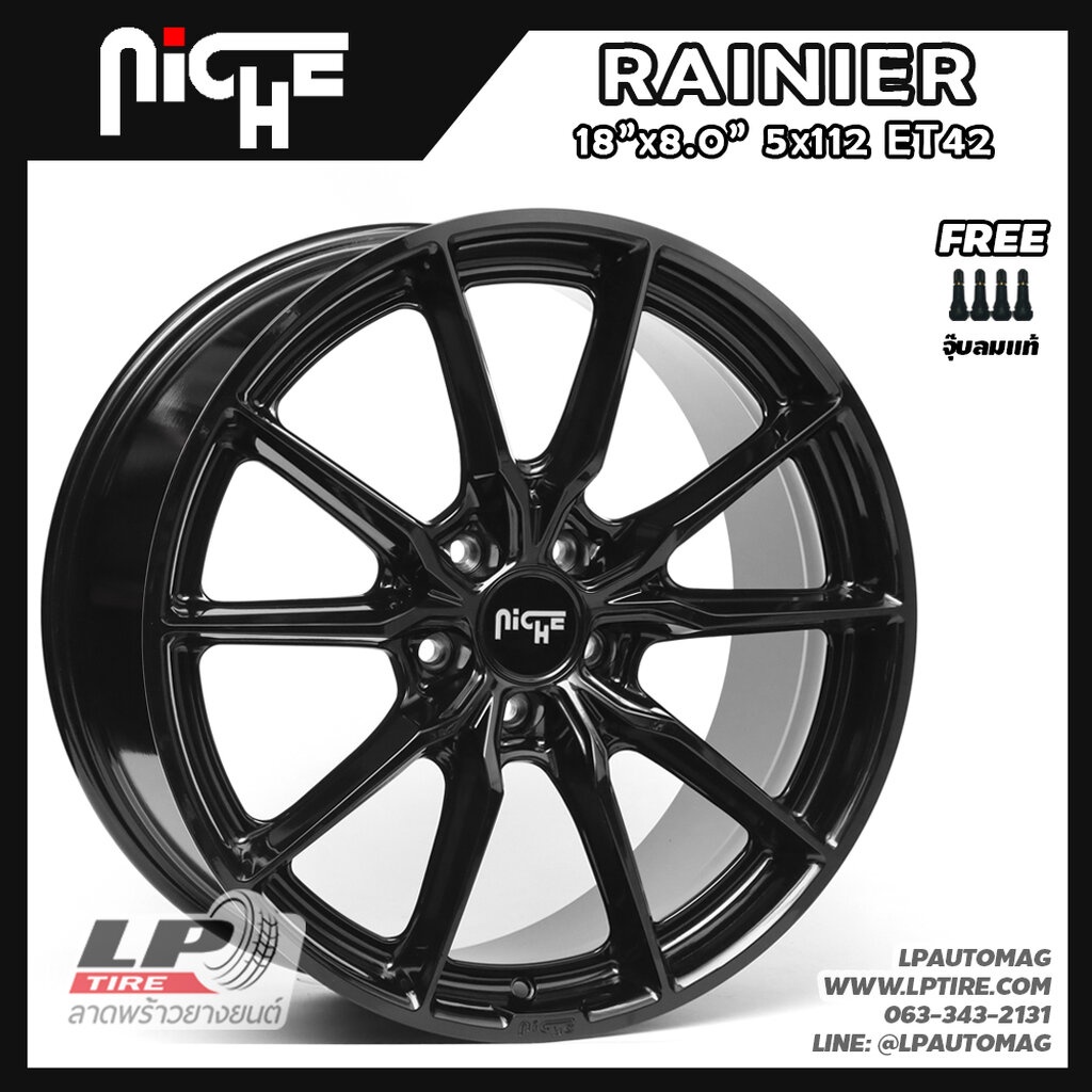 [ส่งฟรี] ล้อแม็ก NICHE แท้ รุ่น RAINIER ขอบ18" 5รู112 สีGlossBlack กว้าง8" Road Wheels จาก USA จำนวน