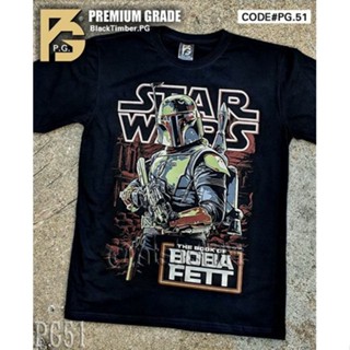 Pg51 เสื้อยืดผ้าฝ้าย พิมพ์ลายภาพยนตร์ STAR WARS THE BOBA FETT MANDALORIAN MOVIE สีดํา_04