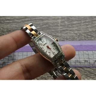 นาฬิกา Vintage มือสองญี่ปุ่น FELLI FOLLIE ระบบ QUARTZ ผู้หญิง รูปไข่ กรอบเพชร หน้าเทา หน้าปัด 21mm