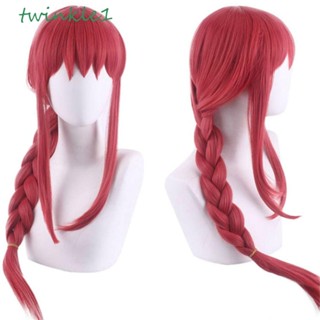 Twinkle1 วิกผมผู้ชาย ใยสังเคราะห์ Makima Power Layered Hair Wig Cos Prop Halloween Hair Costumes Accessorie Long Rose Red Hair Chainsaw Man Wig Cap