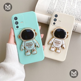 【พร้อมส่ง】เคสโทรศัพท์มือถือซิลิโคน ทรงสี่เหลี่ยม ลายนักบินอวกาศ มีขาตั้ง สําหรับ VIVO V25 V25E V25Pro V23 V23E V23Pro V15