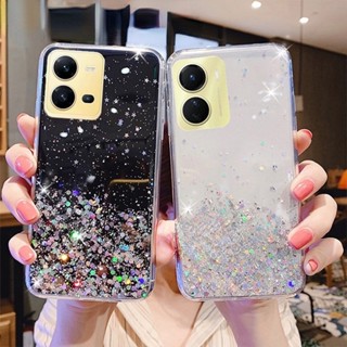 เคสโทรศัพท์มือถือแบบนิ่ม TPU ใส กันกระแทก แต่งกลิตเตอร์ สีชมพู สําหรับ VIVO Y16 Y25 Y22 Y22S Y25 Y25E Y35 VIVOY16