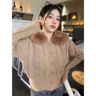 🧣🧣Cadigan mink🧣🧣  เสื้อคาดิแกน ทอลายถัก แขนยาว แต่คอขนมิ้งTD​611