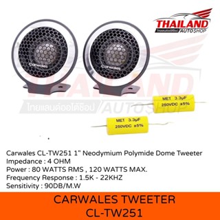 CARWALES CL-TW251 TWEETER DOME ขนาด 1 นิ้ว กำลังขับสูงสุด 120 Watts  แพ็ค 1 คู่