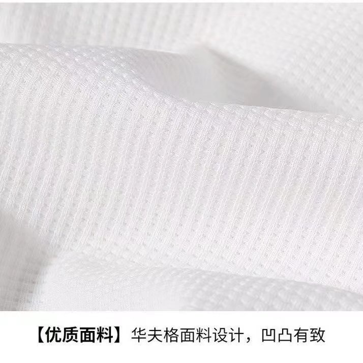 เสื้อยืดแขนสั้น กางเกงขาสั้น ผ้าถัก ลายวาฟเฟิล สีดํา สีขาว สําหรับผู้ชาย และผู้หญิง