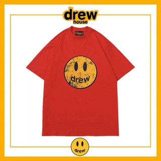 เสื้อยืดพิมพ์ลาย เสื้อยืดแขนสั้น ผ้าฝ้าย ทรงหลวม พิมพ์ลายหน้ายิ้ม Drew House Justin Bieber สไตล์สตรีท แฟชั่นคู่รัก