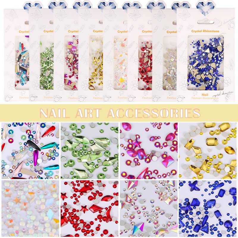 ใหม่ เพชรติดเล็บปลอม พื้นแบน คละแบบ อุปกรณ์เสริม สําหรับตกแต่งเล็บ DIY