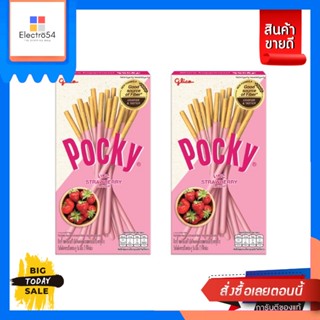 Glico(กูลิโกะ) กูลิโกะ ป๊อกกี้ บิสกิตแท่ง Pocky รสสตรอเบอร์รี 47ก. X 2 กล่อง Glico Pocky Biscuits Stick Pocky Strawberry