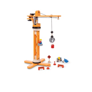 PlanToys 6086 CRANE SET ชุดเครน ก่อสร้างถนน ของเล่นไม้ แปลนทอยส์ ของเล่นเด็ก 3 ขวบ