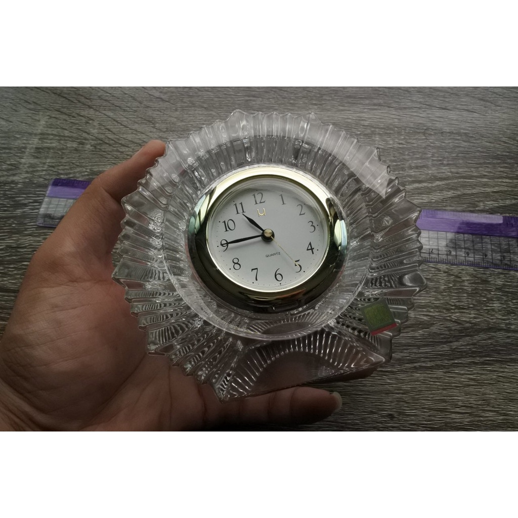 นาฬิกา Vintage มือสองญี่ปุ่น HOYA CRYSTAL ระบบ QUARTZ นาฬิกาตั้งโต๊ะ กรอบเงิน หน้าขาว หน้าปัด mm