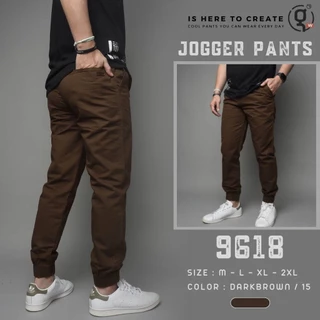 ⚡GW⚡NO.9618 กางเกงขายาว ผู้ชาย เอวยืด ขาจั้มพ์ Jogger Pants ผ้าคอตต้อน สีพื้น ยาว 35.5- นิ้ว ไซส์ M-4XL