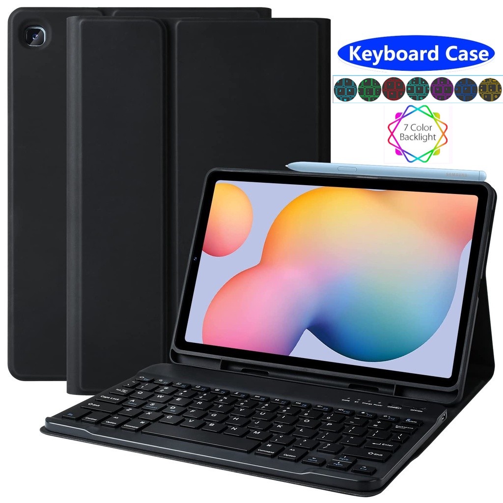 เคสคีย์บอร์ดบลูทูธไร้สาย for Samsung Galaxy Tab S6 Lite S7FE S9FE+ S7+ S8+ ฝาครอบคีย์บอร์ด กับ ที่ใส่ปากกา Keyboard Case