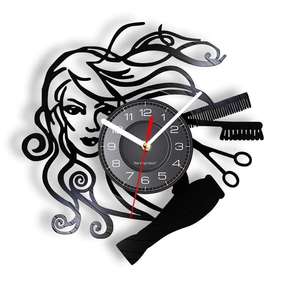 Hairstyle Beauty Salon Vinyl Record Wall Clock Hair Stylist Salon