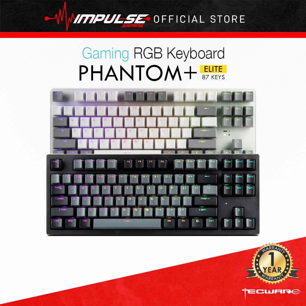 Tecware คีย์บอร์ดเกมมิ่ง Phantom + Elite 87 RGB Mechanical TKL - สีดํา / สีขาว
