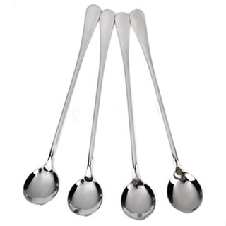 【AG】Home Kitchen Tool 4 Pcs Long Round Stainless Steel Coffee Honey Ice Cream