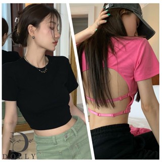 เสื้อครอปท็อป คอกลม ตัวสั้น   สไตล์เกาหลี สุดเซ็กซี่  สําหรับผู้หญิง สีพื้น สําหรับผู้หญิง