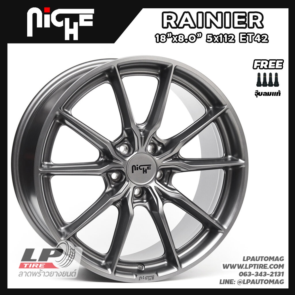 [ส่งฟรี] ล้อแม็ก NICHE แท้ รุ่น RAINIER ขอบ18" 5รู112 สีMatteAnthracite กว้าง8" Road Wheels จาก USA จำนวน 4 วง