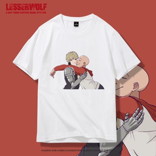 เสื้อยืดคอกลม۞♘One-punch man Genos x Saitama ฤดูร้อนแขนสั้นเสื้อยืดชาย Unisex Anime อุปกรณ์ต่อพ่วง Breathable ผ้าฝ้_09