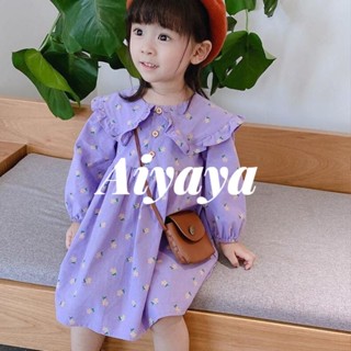 Aiyaya ชุดเด็กพร้อมส่ง ชุดเดรสเด็กผู้หญิง เดรสเกาหลี ชุดสีม่วงน่ารัก น่ารักหวานสไตล์（468）