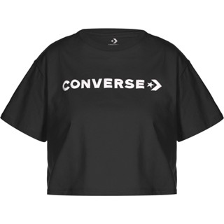 Converse คอนเวิร์ส เสื้อครอป เสื้อเอวลอย W Cropped Tee Puff Logo 1421656AH2BKXX BK (690)