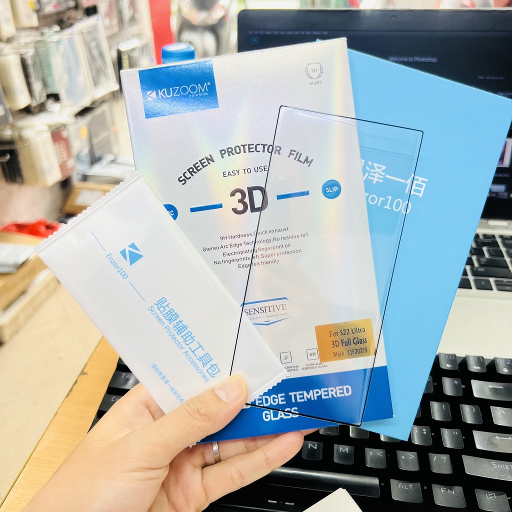 กระจกนิรภัยแบบเต็มหน้าจอสําหรับ SamSung S23 Ultra, S22 Ultra ของแท้ KuZoom 3D Full Glass Ultrasonic 