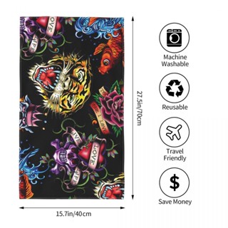 Ed Hardy (5) ผ้าขนหนูเช็ดหน้า ผ้าขนหนูอาบน้ํา ทรงสี่เหลี่ยม ขนาด 70x40 ซม. สําหรับออกกําลังกาย โยคะ กลางแจ้ง