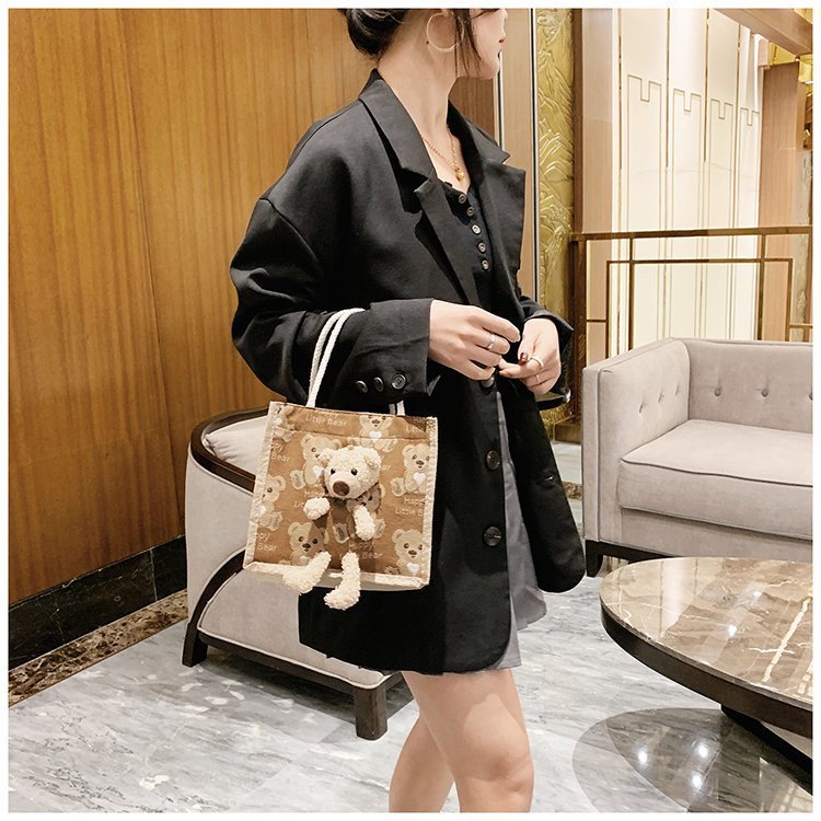 กระเป๋าถือ กระเป๋าผ้า  Tote Bag ถุงผ้า ผ้ากระสอบ ตุ๊กตาหมีน่ารัก Bear GC