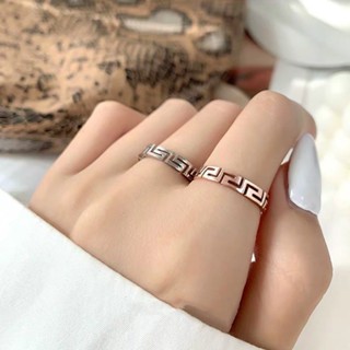 แหวนไทเทเนียมเหล็กสเตนเลส 18K ลายคลื่น สีโรสโกลด์ กันน้ํา