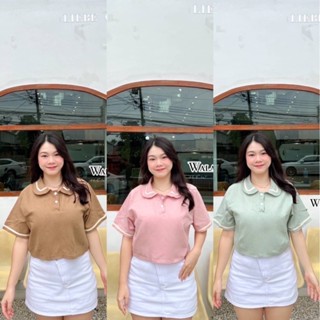 เสื้อโปโลเเต่งปกน่ารักมากสาวอวบอ้วน