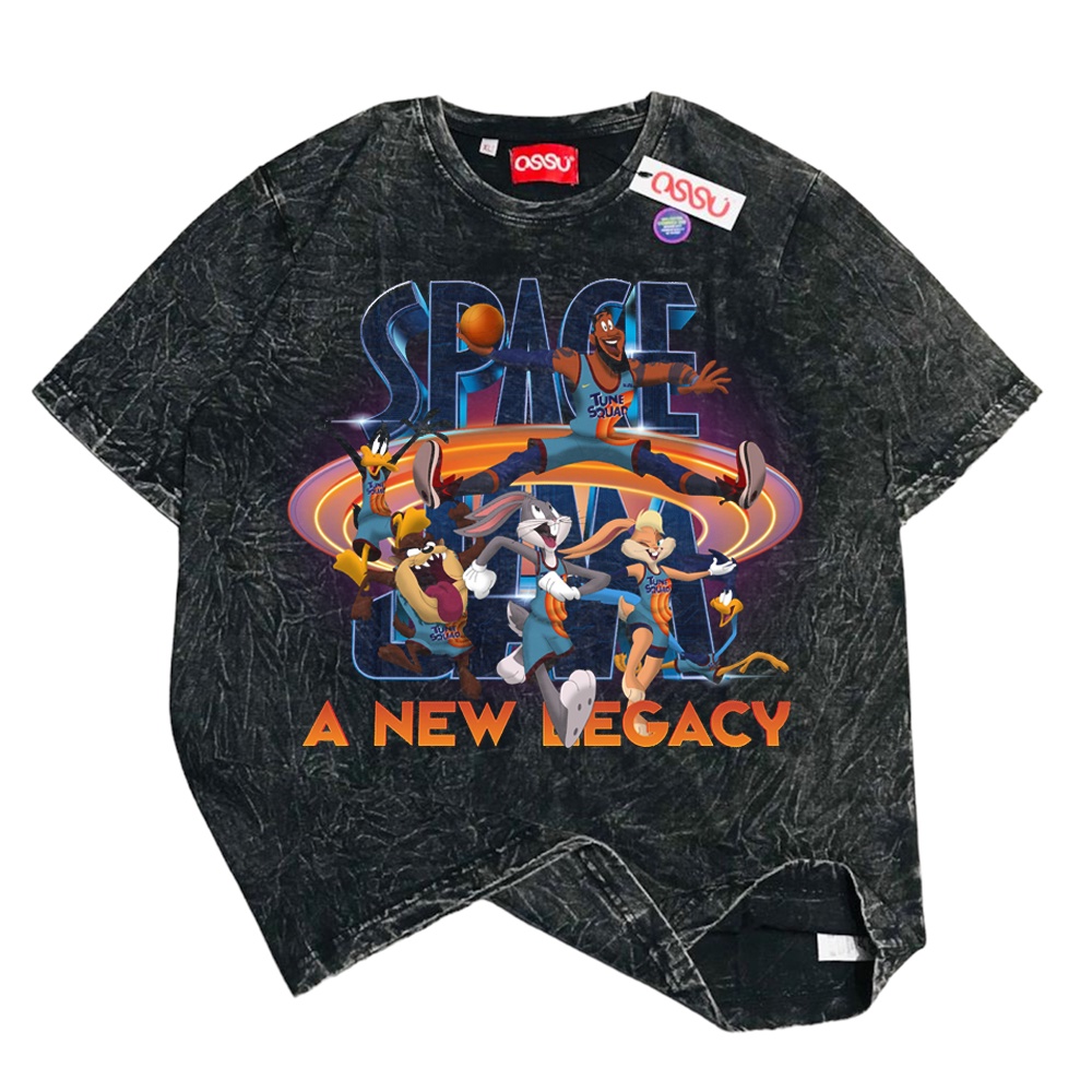 Ossu Official "Lonoy Tunes Space Jam A New Legacy" เสื้อยืดปกติ | ล้างหิน | สีดํา | สีขาว | เสื้อยืด
