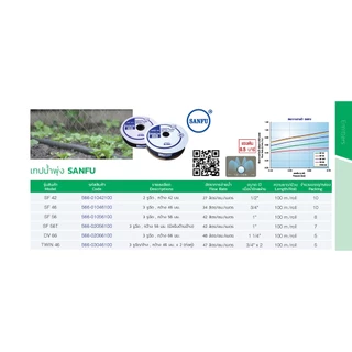 เทปน้ำพุ่ง สายน้ำพุ่ง 3 รู ขนาด 46มม. , 6หุน (3/4นิ้ว) รุ่น SF46/100 3รูฉีด SANFU