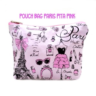 กระเป๋าผ้าใบ PARIS Motif PINK สําหรับใส่เครื่องสําอาง 9 ชิ้น