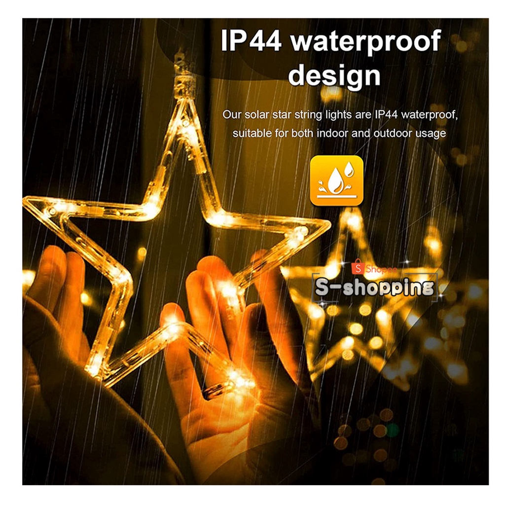 Warm White  ไฟผ้าม่าน Star 3.5m 126led 8โหมด ไฟตกแต่งบ้าน ใช้พลังงานแสงอาทิตย์โซล่าเซลล์  เพิ่มความสวยงาม - รูปที่ 3