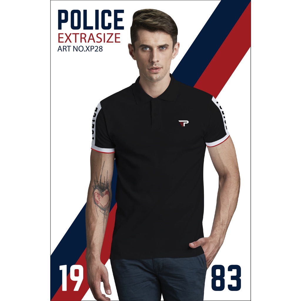 Police Extrasize เสื้อยืด Polo ทรง Slim fit  พอดีตัว  ผุ้ชาย/ผู้หญิง ( XP28)