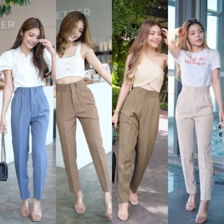 ขายาวสำหรับสาวอวบรุ่นกระบอกเล็กวินเทจ XL-3XL ตะขอหน้า 2จีบ เอวสูง เก็บทรงเป๊ะ 🔥โค้ด WYYBSZ ส่วนลด15%🔥