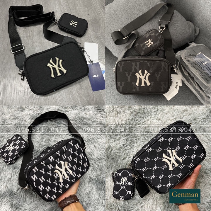 Ny MLB Unisex Black Ripstop Nylon กระเป๋าผู้ชายและผู้หญิงของแท้พร้อมกระเป๋าใบเล็ก, สินค้าส่งออกแสตมป