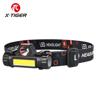 X-tiger ไฟฉายคาดศีรษะ LED XPE + COB ชาร์จ USB กันน้ํา อเนกประสงค์