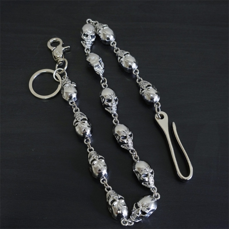 FL Halloween-Skulls-Head Link Chain Vintage-Skull Charm Wallet Chain Punk Jewelry Jean Chain with Cl