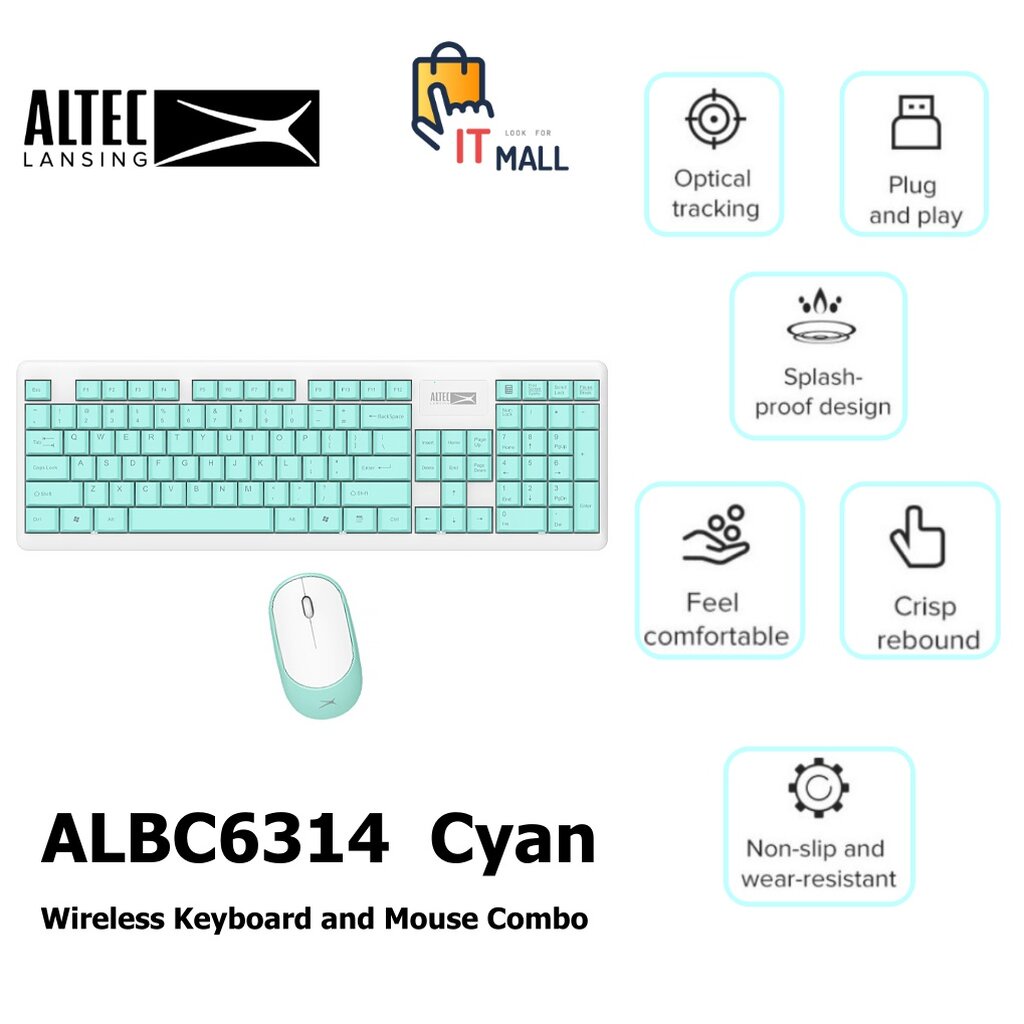 Altec Lansing ALBC6314 Cyan Wireless Keyboard and Mouse Combo รับประกันศูนย์ 2 ปี