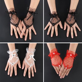 【AG】Sexy Lace Fingerless Bowknot Evening Party Bridal Short Gloves Wedding Accessory