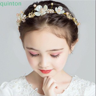 Quinton Tiara ที่คาดผม ประดับไข่มุกเทียม คริสตัล พลอยเทียม สีทอง แฮนด์เมด สไตล์วินเทจ แฟชั่นสําหรับผู้หญิง