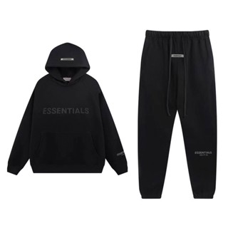 FEAR OF GOD (FOG) ESSENTIALS PULLOVER LOGO LONG SLEEVE HOODIE  JUMPER SWEATSHIRT AND PANTS ชุดเข้าเซ็ต ด์เฟียร์ออฟก๊อด เ